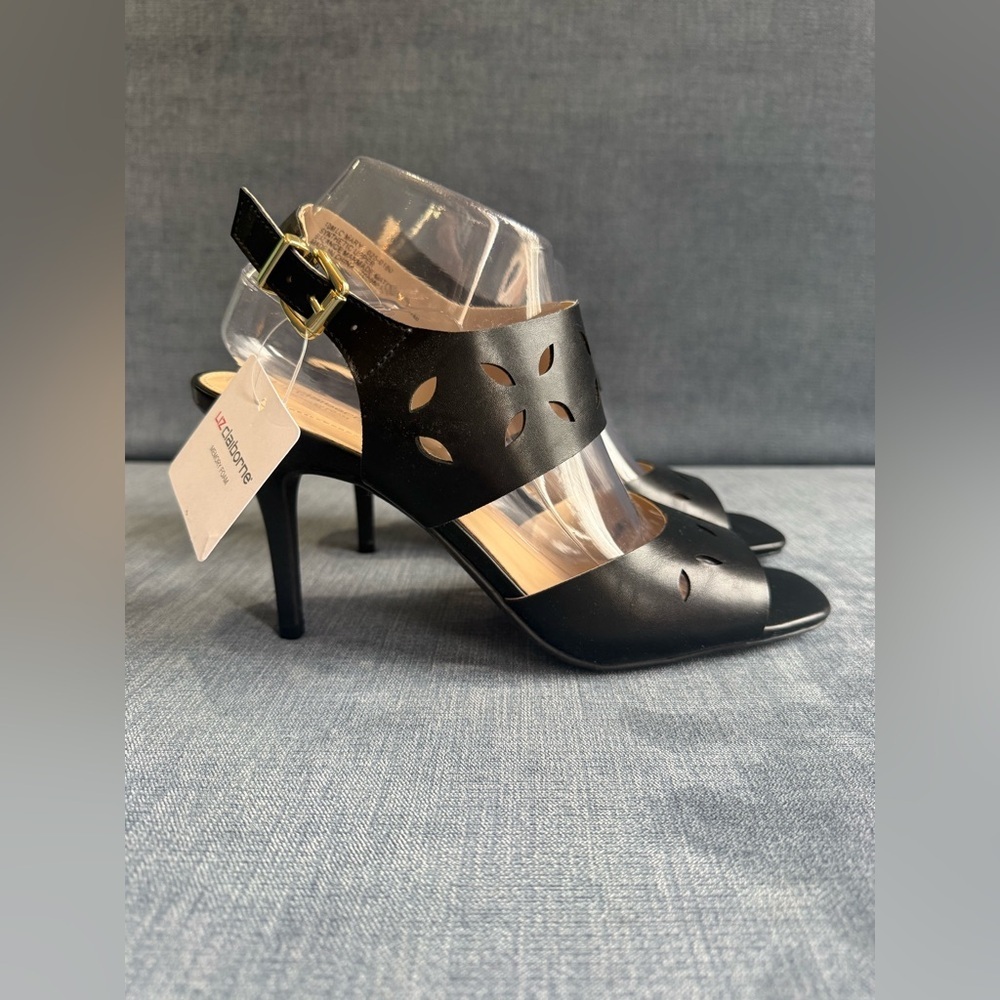 Liz Claiborne Womens Mary Sling Back Faux Leather Cutout Heeled Sandals SZ 10